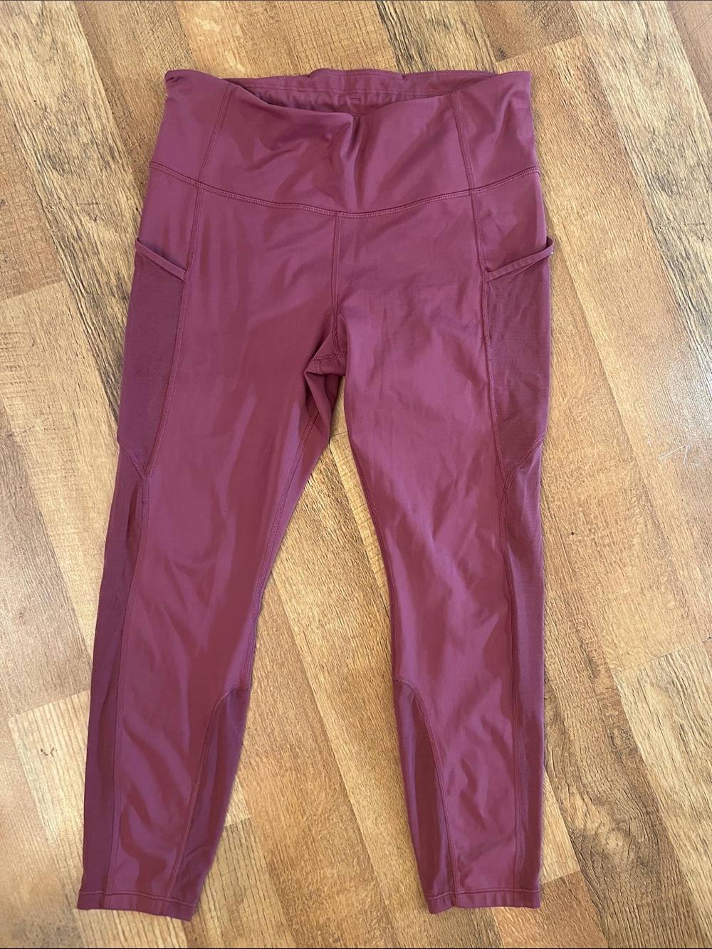 Athleta Maroon High-Rise Workout Leggings with Side Pockets